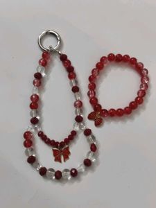 Red Bead Bracelet &amp; Keychain Set