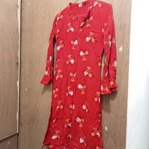 Red Floral Print Kurta