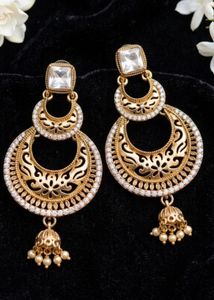 Long Golden and white diamond earrings