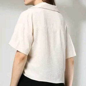 Cream Cropped resort Button-Up Shirt
