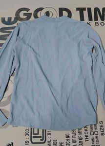 Chic Ruffle Front Blue Blouse