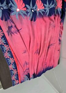Embroidered Georgette Saree - Pink &amp; Navy