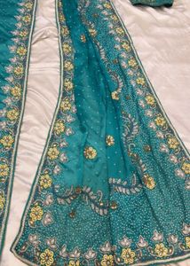 Beautiful Teal Embroidered Saree