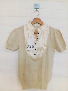 Elegant Beige Ruffle Blouse