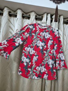 Vibrant Floral Print Bell Sleeve Top