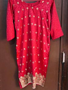 Embroidered Red Kurti