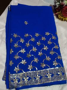 Royal Blue Embroidered Saree with blouse