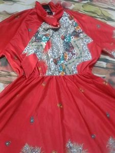 back is same Red Floral Print Dress with f
