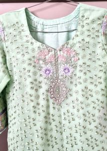 Elegant Mint Green Embroidered Kurta Set