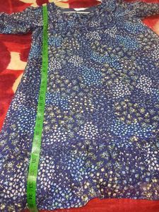 Georgett Blue Flower Printed Frill Frock Style