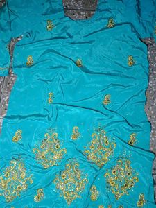 cyan silk salwar kameez set with dupatta