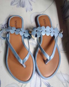 Cute Blue Floral Flat Sandals