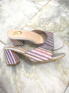 Sparkly Striped Block Heels