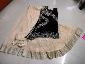 Embroidered Black &amp; Peach Lehenga Choli