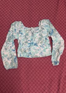 Floral Print Long Sleeve Crop Top