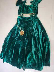 Emerald Green Velvet Lehenga Choli Set