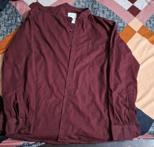 Maroon chinese Collared Button-Up Shirt