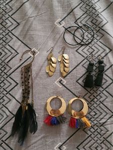 Boho Feather & Tassel Earrings Set