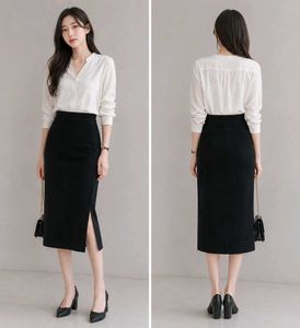 Classic Black Pencil Skirt with Slit