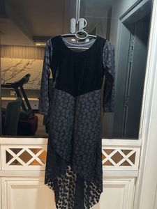 Trendy Black Velvet &amp; Lacy Dress, Bust- 34/32