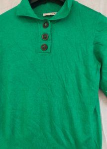 Green Button-Up Knit Top