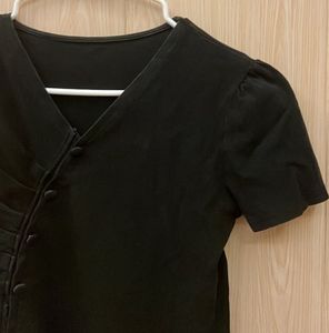 Black V-Neck Ruched Blouse