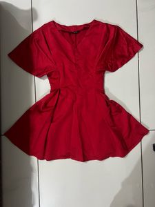 Chic Red V-Neck Flutter Sleeve Mini Dress