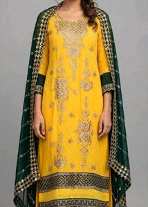 Yellow Embroidered Kurta Set with Dupatta