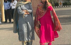 Elegant Grey Kurta Set with Blue Dupatta