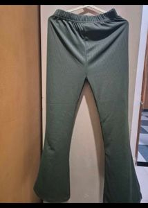Olive Green Ribbed Top With pants(coord Set)