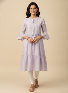 Light Purple Striped Kurta with Lace Detail