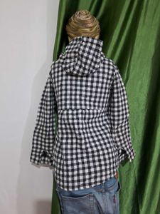Black &amp; White Gingham Lace Hoodie Shirt