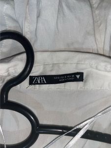 Zara White Linen-Blend Cutout Button-Up Bodysuit