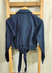 Stylish Blue Tie-Front Crop Shirt Size-32