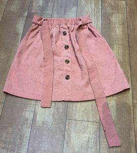Pink Corduroy Button-Up Skirt with Belt