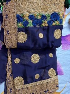 Elegant Navy Blue Embroidered Saree
