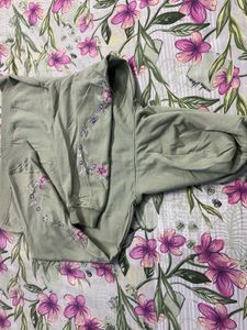 Olive Green Embroidered Zip Hoodie