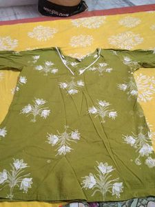 Olive Green Floral Print Kurta