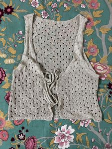 Boho Knit Crochet Tie Front Tank Top