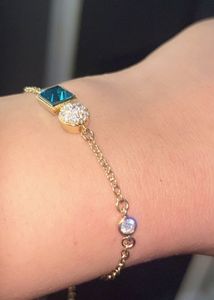 Anti Tarnish Gold Bracelet with Teal Stone