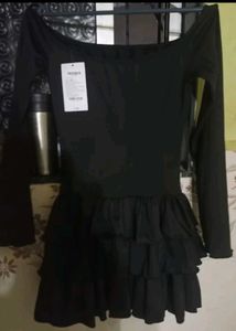 Black Off-Shoulder Ruffled Mini Dress