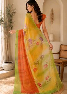 Yellow Floral Print Saree