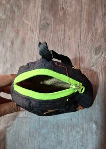 Embroidered Black Pouch with Neon Zipper