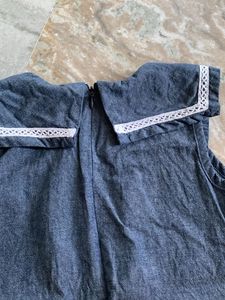 Charming Denim Dress with Lace Trim