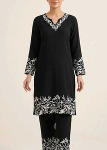 Black Embroidered Kurti Set