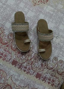 Woven Wedge Sandals with Embellished Straps