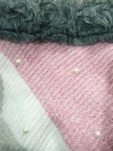 Striped Fringed Poncho with Fur Collar