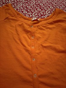 Orange Button-Up Ribbed Top