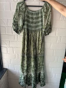 🌿 Zudio Olive Green Cottagecore Maxi Dress