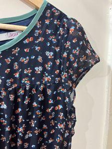 Navy Floral Chiffon Tiered Dress